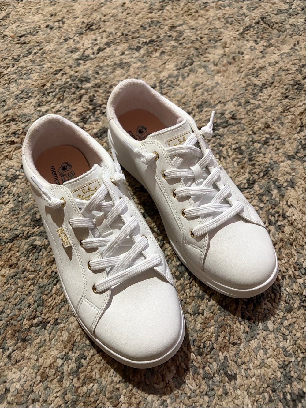 Skechers Bobs White Low-Top Lace-Up Sneakers with Gold Accents